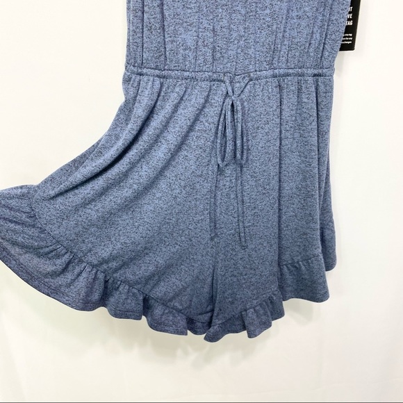 NWT-Express Blue Marl V neck Ruffle short Romper XS - Picture 3 of 7